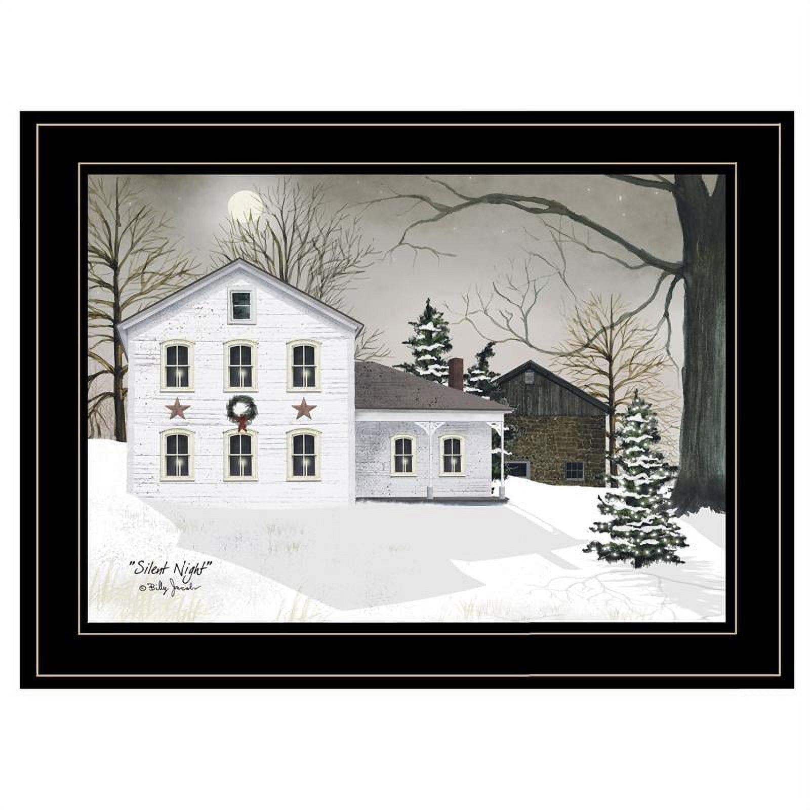 Silent Night White Farmhouse Christmas Canvas Print in Black Frame
