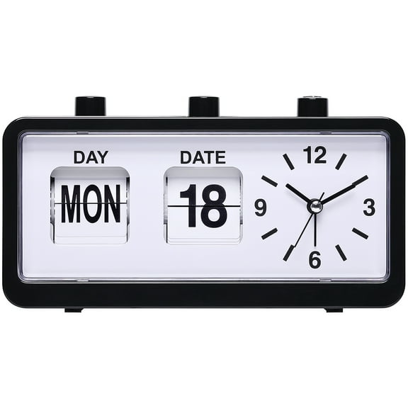 Silent Non Tick Clock with Calendar and Week Home Decor Desk Clocks for Office Black 7.8"L x 1.9"W x 3.7"H