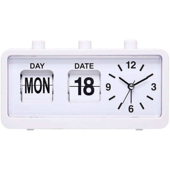 Silent Non Tick Clock with Calendar and Week Home Decor Desk Clocks for Office White 7.8"L x 1.9"W x 3.7"H