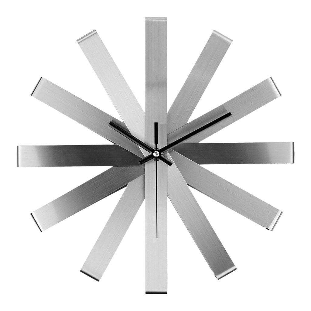 Silent NonTicking Battery Operated Wall Clock, Modern Ribbon Stainless