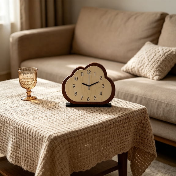Silent Non-Ticking Cloud Shaped Desk Clock, Minimal Table Clock with Stand, Easy Read Large Numbers for Bedroom Office Home Decor