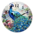 thumbnail image 1 of Silent Non-Ticking Wall Clock Quartz,Modern Round Clocks Decor for Living Room,Office,Kitchen-Watercolor Painting Of Peacock With Beautiful Blue Feathers(12inch), 1 of 4
