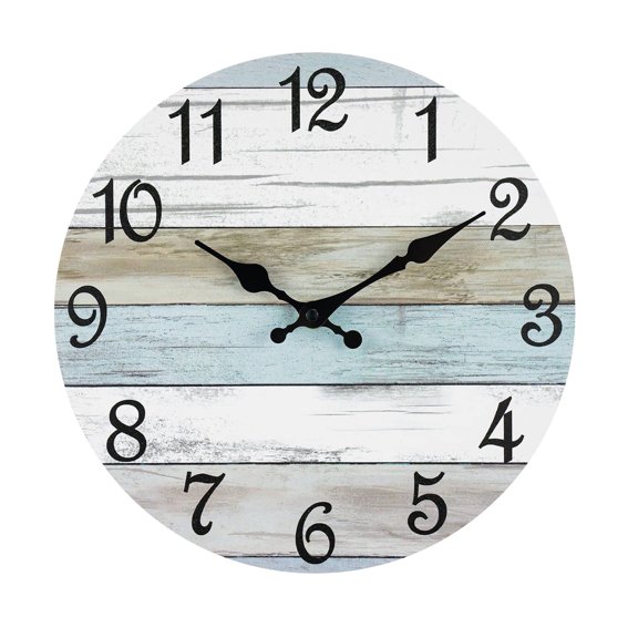 Silent Non-Ticking Wood Wall Clock 10-Inch, Rustic Vintage Round Analog for Home Office, Battery Operated Farmhouse Decor with Large Numbers