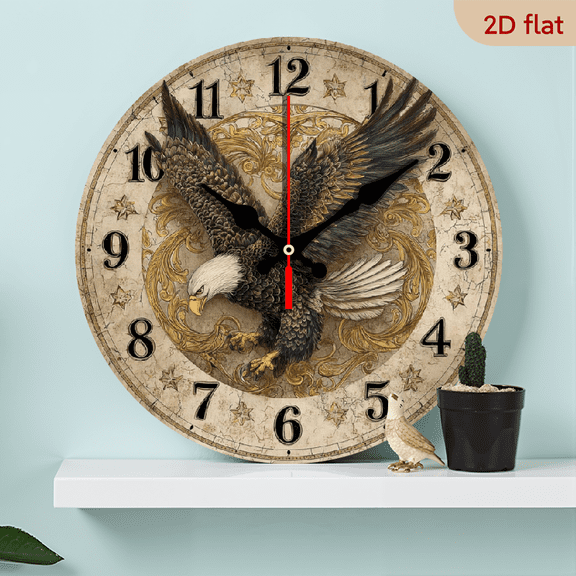 Silent Non-Ticking Wooden Wall Clock - Elegant Vintage Eagle design with BeigeBrownGoldenBlack Colors, Noiseless Modern Clock for Living Room, Office, Kitchen - Compatible with AA