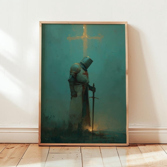 Silent Oath Knight Figure Spiritual Strength Wall Art Home Decor Unframed Paper Print