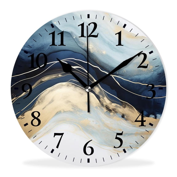 Silent Quartz Wall Clocks Non-Ticking Battery Operated Battery Operated Modern Wall Clocks for Office-Gold Blue Marble Abstract Painting Exquisite(10inch)