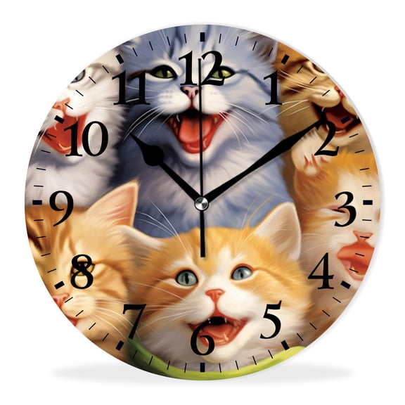 Silent Quartz Wall Clocks Non-Ticking Battery Operated Battery Operated Modern Wall Clocks for Office-Cartoon Selfie Cats Image(14inch)