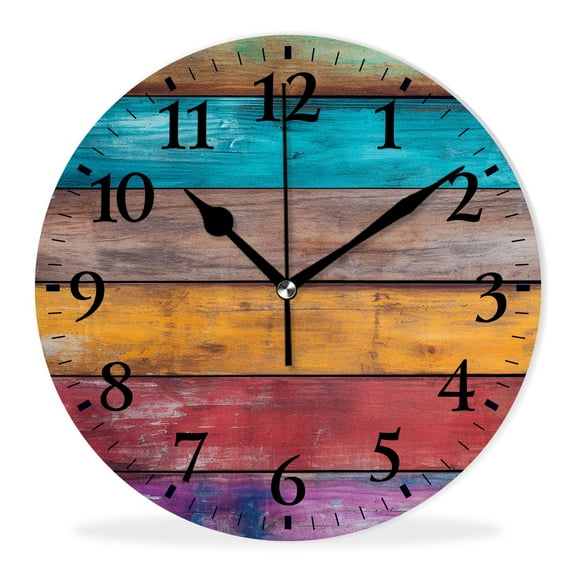 Silent Quartz Wall Clocks Non-Ticking Battery Operated Battery Operated Modern Wall Clocks for Office-Multicolored Wood Art(10inch)