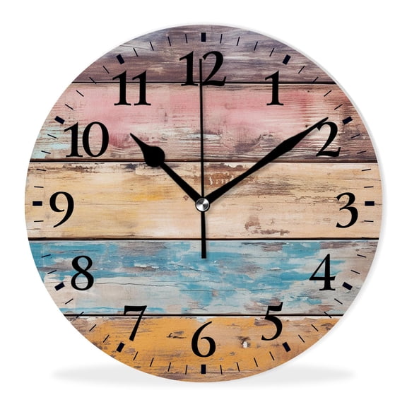 Silent Quartz Wall Clocks Non-Ticking Battery Operated Battery Operated Modern Wall Clocks for Office-Rainbow Wooden Colorful(10inch)