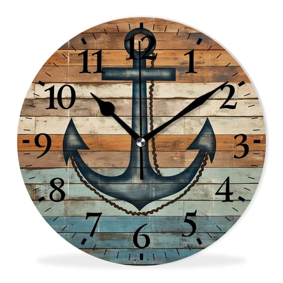 Silent Quartz Wall Clocks Non-Ticking Battery Operated Battery Operated Modern Wall Clocks for Office-Rustic Nautical Anchor(10inch)