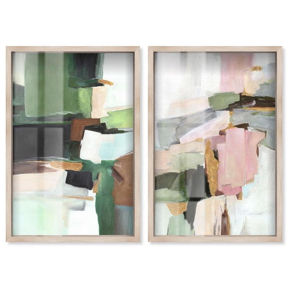 Silent Radiance Duo Shadowbox Print Blue Wall Decor by Art Remedy, Blonde Frame, 30 x 45
