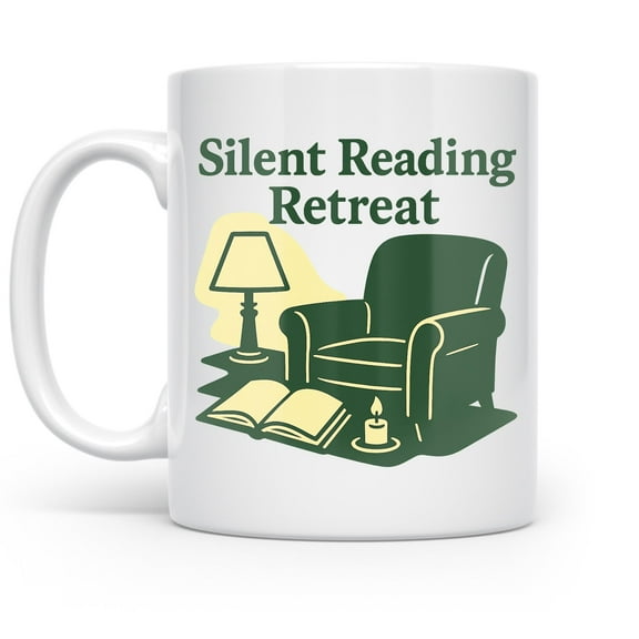 Silent Reading Retreat 11 oz Coffee Mug - For Book Lovers White Ceramic Gift