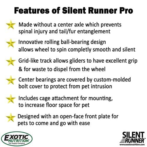 Silent Runner Pro Sugar Glider Exercise Wheel (Black with Attachment