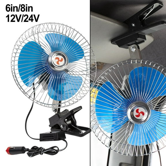 Silent Semi Enclosed Metal Car Fan 12V/24V Strong Wind Auto Head Shaking 6-Inch 24V Fangkenuo