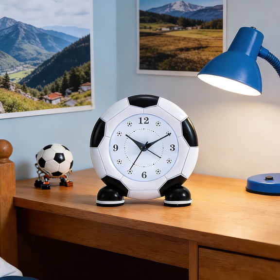 Silent Soccer Ball Clock with Analog Non-Ticking Movement, Two Modes Including Soccer Melody, Desk Clock for ’ Bedroom or Sports Fans