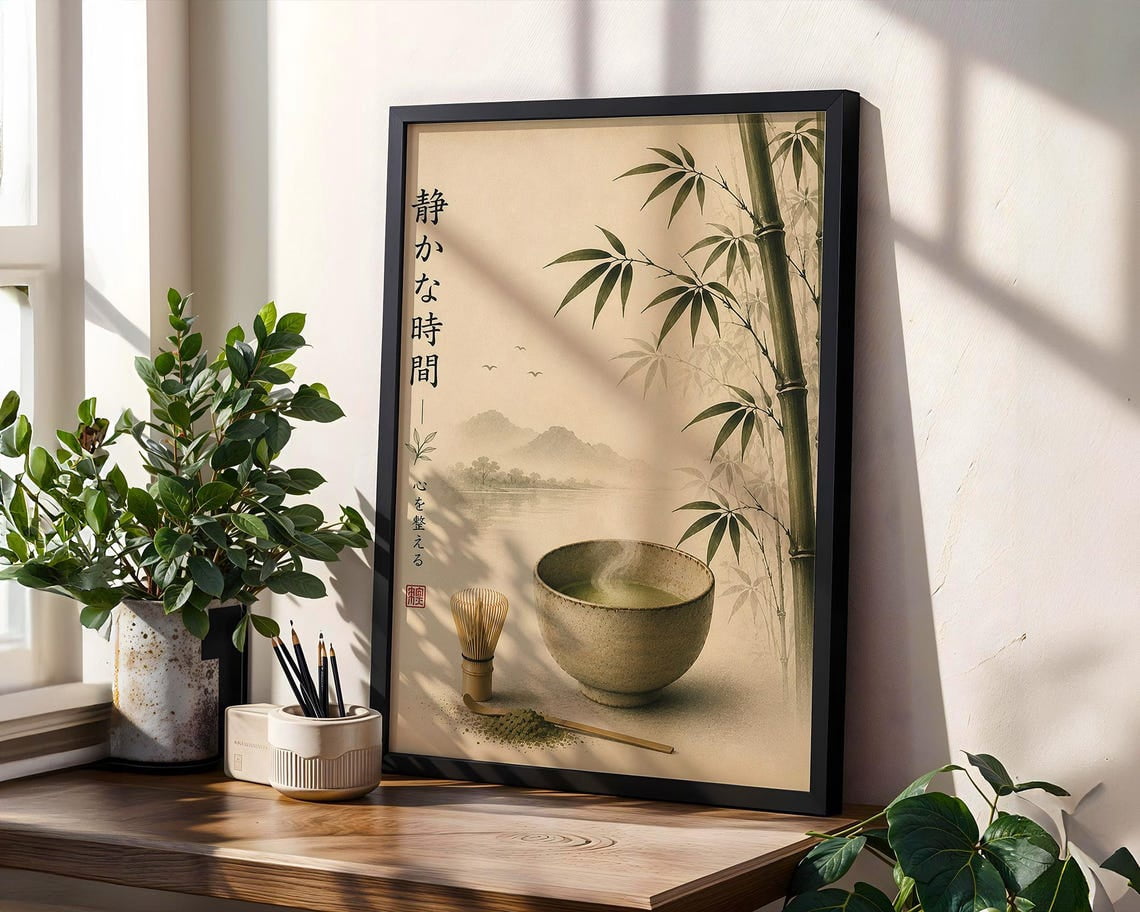 Silent Tea Moment Poster, Japanese Matcha, Japandi Bamboo, Minimal Zen ...