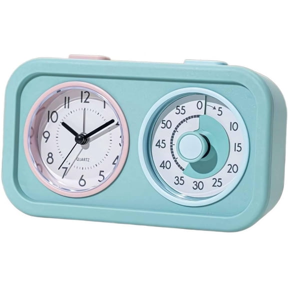 Silent Timer Alarm Clock – Dual-Screen Splicing Visual Time Management Clock, ABS Material, Countdown Function, Portable 6.78"×3.86"×1.58" Timer for Kitchen, Teaching, Meetings ﻿ (Blue)