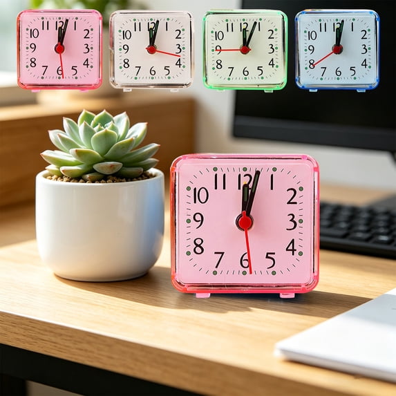 Silent Transparent Alarm Clock for Bedroom or Dorm, Small Battery Operated Non Ticking Bedside Table Clock for Students and Travel