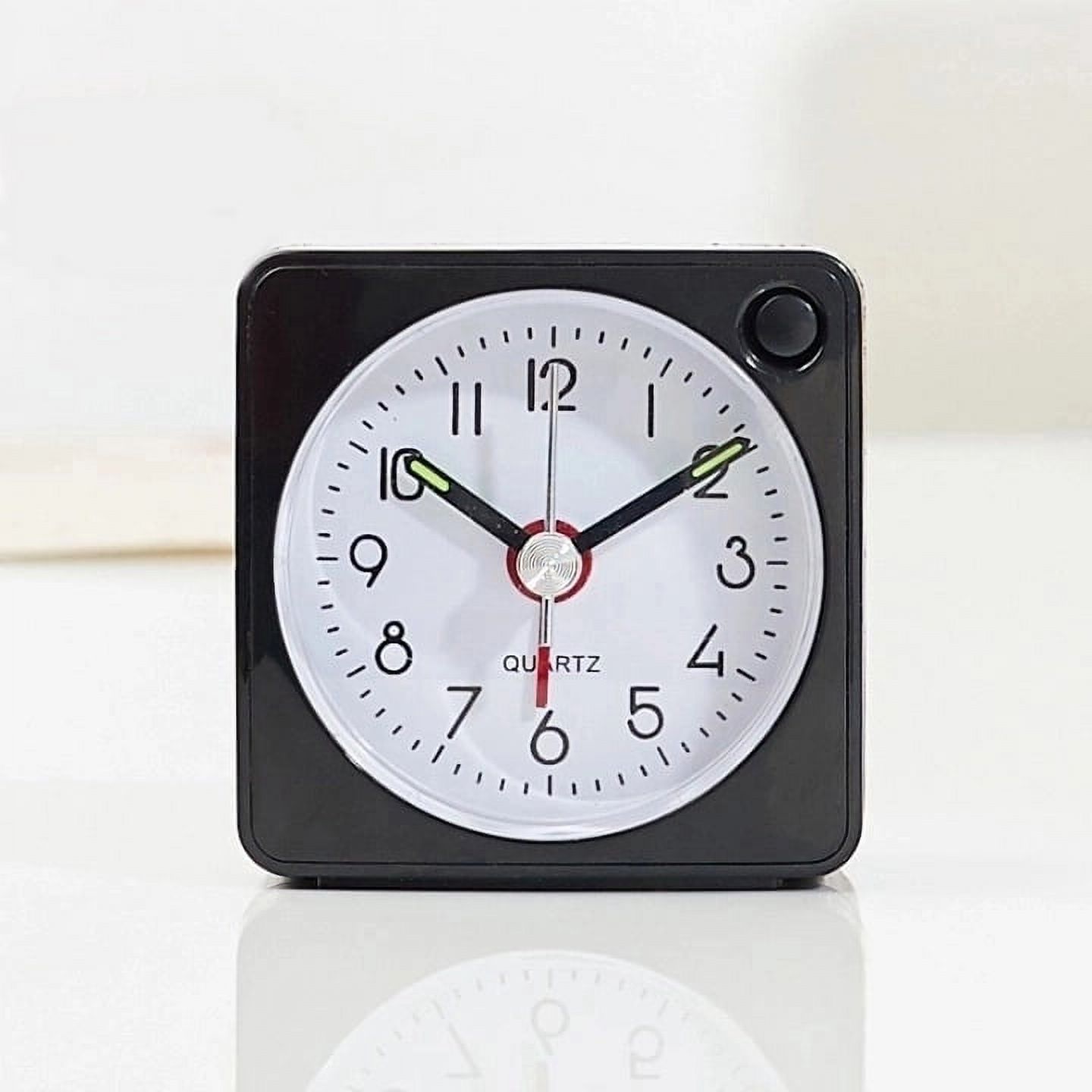 Silent Travel Alarm Clock for Bedside Battery Powered Analog Classic Night Light Snooze Function