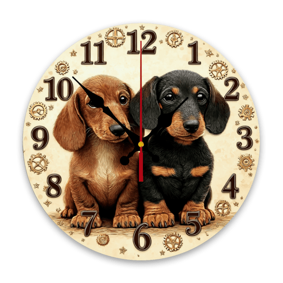 Silent Vintage Clock Silent Non-Ticking Vintage Dachshund Clock 1pc Retro Brown And Black Dog Wooden Wall Decoration with Easy-To-Read Numbers - Perfect Gift for Dog Lovers (AA Batterie not in