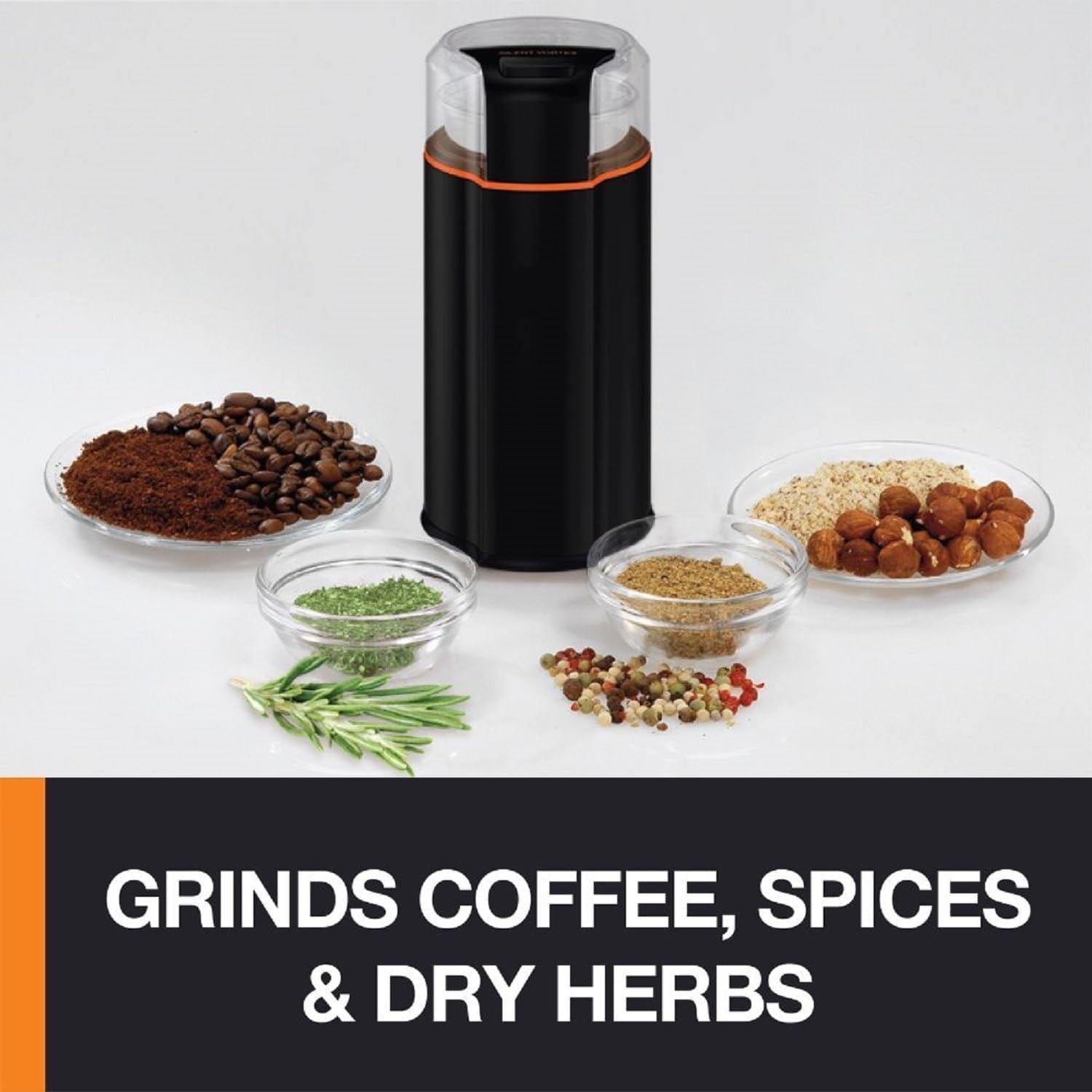 Silent Vortex Electric Coffee Grinder: 3 oz Capacity, 5x Quieter, 175W Motor for Coffee Beans, Spices & Herbs - Removable Dishwasher-Safe Bowl, 12-Cup Yield, Black