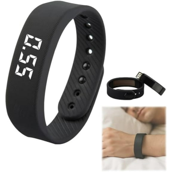 Silent Wakeup Buddy, Silent Vibrating Alarm Clock, LED Electronic Digital Alarm Clock with USB Ports, Sports Smart Bracelet Suitable for Male and Female Sports Enthusiasts(Black)