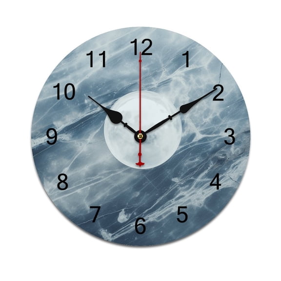 Silent Wall Clock 25cm/9.84in Round Wall Clock Blue Marble Modern Luxury, Hanging Clock for Home Living Room Bedroom Kitchen Non Ticking Battery Operated Living Room Mute Clock