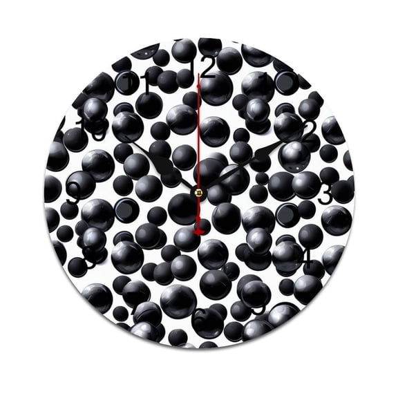 Silent Wall Clock 25cm/9.84in Round Wall Clock Dark Ball Pattern Hanging Clock for Home Living Room Bedroom Kitchen Non Ticking Battery Operated Living Room Mute Clock