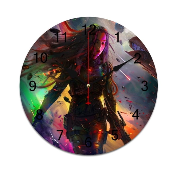 Silent Wall Clock 25cm/9.84in Round Wall Clock Female Hero Hanging Clock for Home Living Room Bedroom Kitchen Non Ticking Battery Operated Living Room Mute Clock