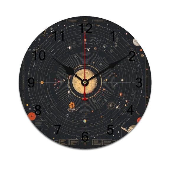 Silent Wall Clock 25cm/9.84in Round Wall Clock Galaxy System Hanging Clock for Home Living Room Bedroom Kitchen Non Ticking Battery Operated Living Room Mute Clock