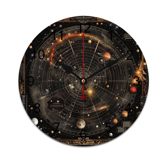 Silent Wall Clock 25cm/9.84in Round Wall Clock Galaxy System Hanging Clock for Home Living Room Bedroom Kitchen Non Ticking Battery Operated Living Room Mute Clock