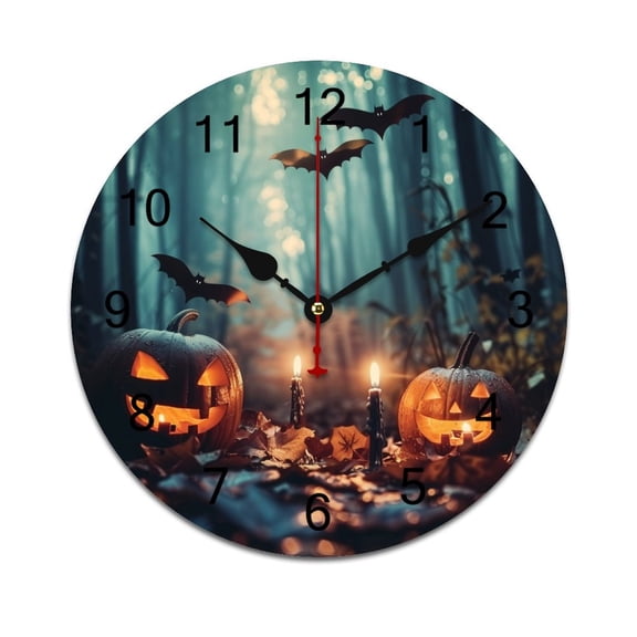 Silent Wall Clock 25cm/9.84in Round Wall Clock Halloween Scary Hanging Clock for Home Living Room Bedroom Kitchen Non Ticking Battery Operated Living Room Mute Clock