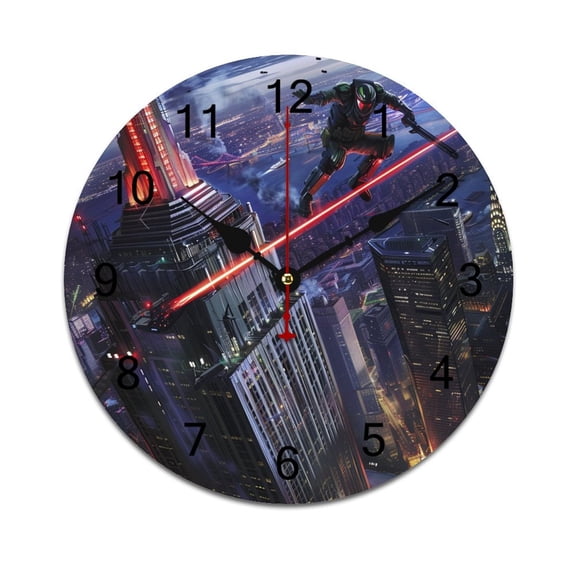 Silent Wall Clock 25cm/9.84in Round Wall Clock Hero Hanging Clock for Home Living Room Bedroom Kitchen Non Ticking Battery Operated Living Room Mute Clock