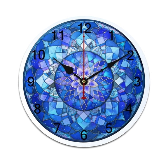 Silent Wall Clock 25cm/9.84in Round Wall Clock Retro Mandala Glass Flower Hanging Clock for Home Living Room Bedroom Kitchen Non Ticking Battery Operated Living Room Mute Clock