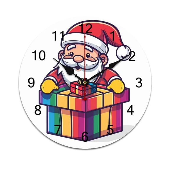 Silent Wall Clock 25cm/9.84in Round Wall Clock Santa Claus With Gift Hanging Clock for Home Living Room Bedroom Kitchen Non Ticking Battery Operated Living Room Mute Clock