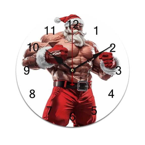 Silent Wall Clock 25cm/9.84in Round Wall Clock Strong Muscler Santa Hanging Clock for Home Living Room Bedroom Kitchen Non Ticking Battery Operated Living Room Mute Clock