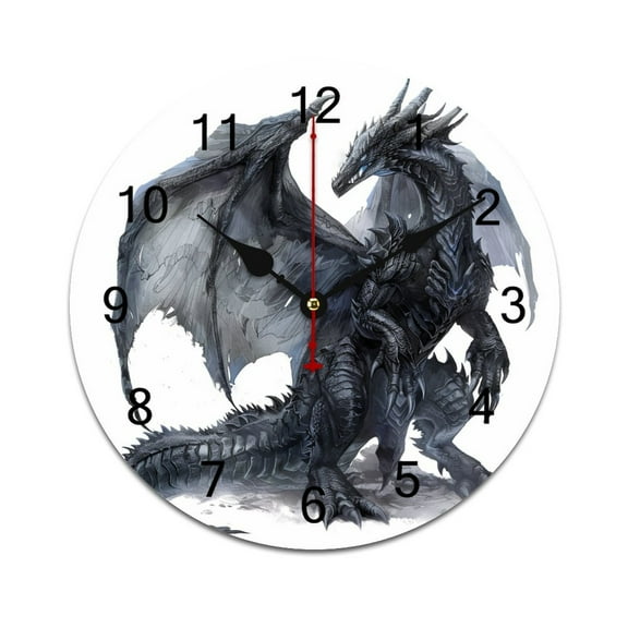 Silent Wall Clock 25cm/9.84in Round Wall Clock Black Dragon Hanging Clock for Home Living Room Bedroom Kitchen Non Ticking Battery Operated Living Room Mute Clock