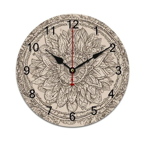 Silent Wall Clock 25cm/9.84in Round Wall Clock Boho Bohemia Hanging Clock for Home Living Room Bedroom Kitchen Non Ticking Battery Operated Living Room Mute Clock
