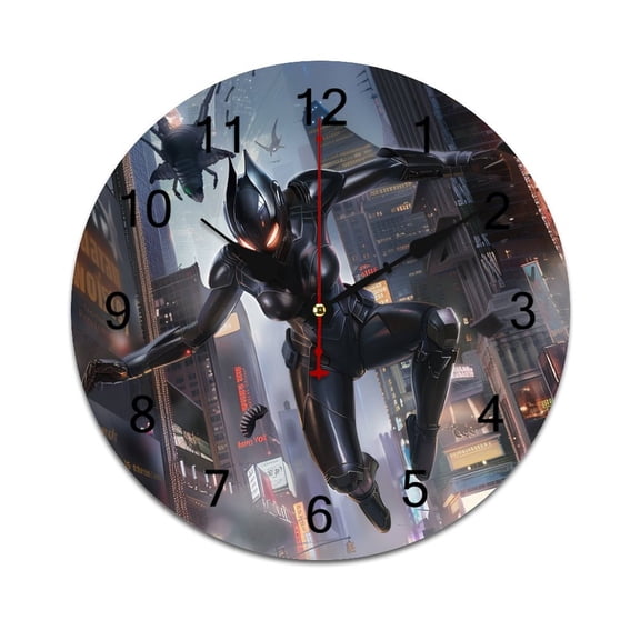 Silent Wall Clock 25cm/9.84in Round Wall Clock Female Hero Hanging Clock for Home Living Room Bedroom Kitchen Non Ticking Battery Operated Living Room Mute Clock