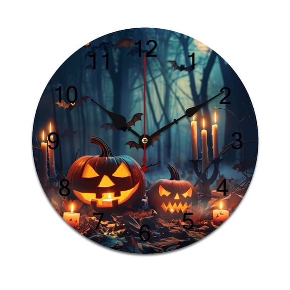Silent Wall Clock 25cm/9.84in Round Wall Clock Halloween Scary Hanging Clock for Home Living Room Bedroom Kitchen Non Ticking Battery Operated Living Room Mute Clock
