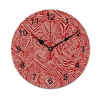 Silent Wall Clock 25cm/9.84in Round Wall Clock Red Line Heart Pattern Hanging Clock for Home Living Room Bedroom Kitchen Non Ticking Battery Operated Living Room Mute Clock
