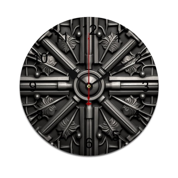 Silent Wall Clock 25cm/9.84in Round Wall Clock Retro Iron Art Hanging Clock for Home Living Room Bedroom Kitchen Non Ticking Battery Operated Living Room Mute Clock