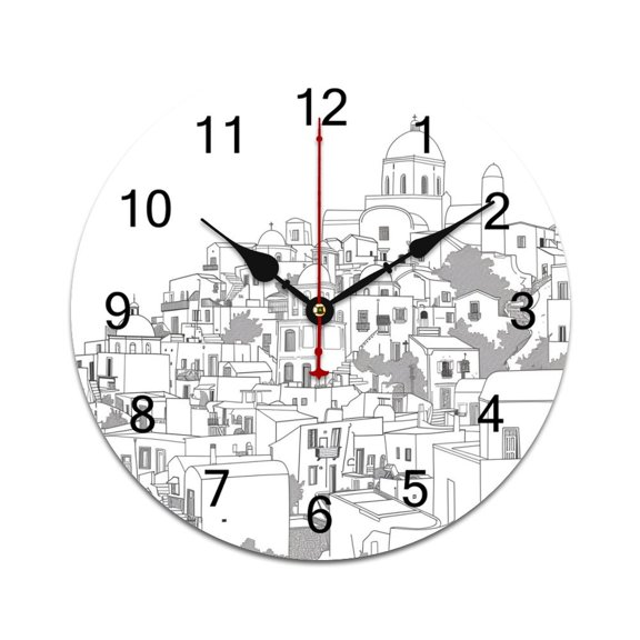 Silent Wall Clock 25cm/9.84in Round Wall Clock Town Greek Hanging Clock for Home Living Room Bedroom Kitchen Non Ticking Battery Operated Living Room Mute Clock