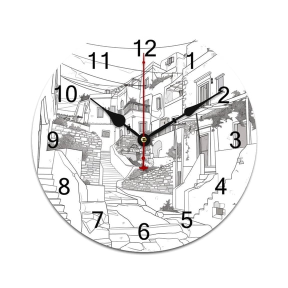 Silent Wall Clock 25cm/9.84in Round Wall Clock Town Greek Hanging Clock for Home Living Room Bedroom Kitchen Non Ticking Battery Operated Living Room Mute Clock