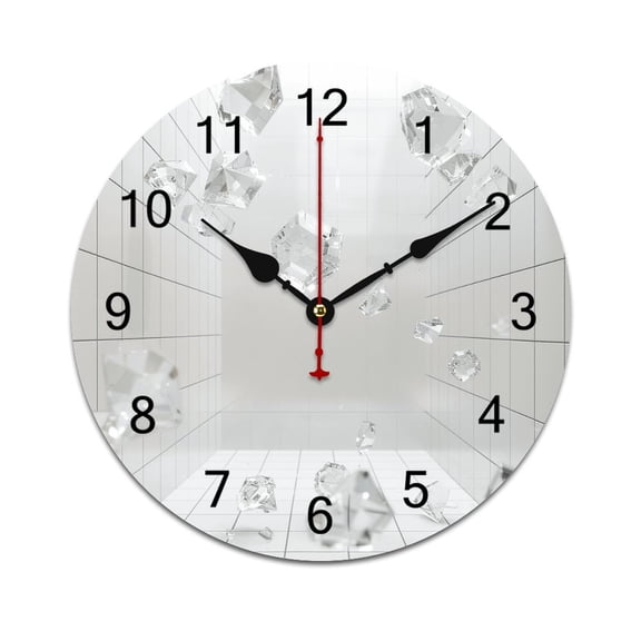 Silent Wall Clock 25cm/9.84in Round Wall Clock White Diamonds Hanging Clock for Home Living Room Bedroom Kitchen Non Ticking Battery Operated Living Room Mute Clock