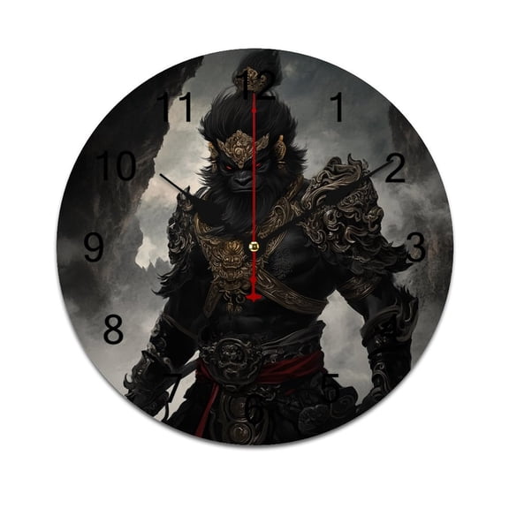 Silent Wall Clock 30cm/11.8in Round Wall Clock Black Wukong Hanging Clock for Home Living Room Bedroom Kitchen Non Ticking Battery Operated Living Room Mute Clock