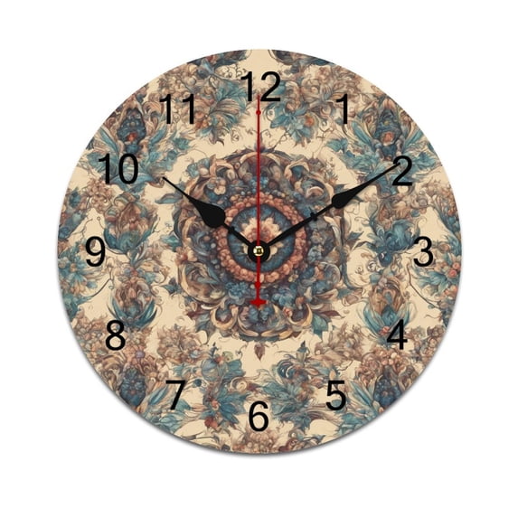 Silent Wall Clock 30cm/11.8in Round Wall Clock Bohemia Pattern Hanging Clock for Home Living Room Bedroom Kitchen Non Ticking Battery Operated Living Room Mute Clock