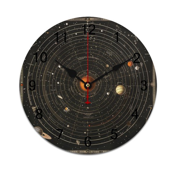 Silent Wall Clock 30cm/11.8in Round Wall Clock Galaxy System Hanging Clock for Home Living Room Bedroom Kitchen Non Ticking Battery Operated Living Room Mute Clock