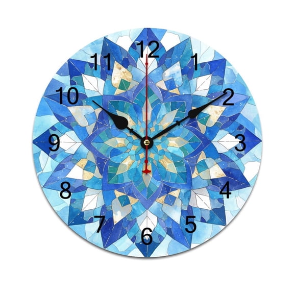 Silent Wall Clock 30cm/11.8in Round Wall Clock Retro Mandala Glass Flower Hanging Clock for Home Living Room Bedroom Kitchen Non Ticking Battery Operated Living Room Mute Clock