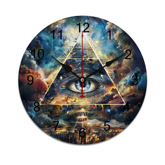 Silent Wall Clock 34cm/13.39in Round Wall Clock Multi-Dimensional All Seeing Eye Hanging Clock for Home Living Room Bedroom Kitchen Non Ticking Battery Operated Living Room Mute Clock
